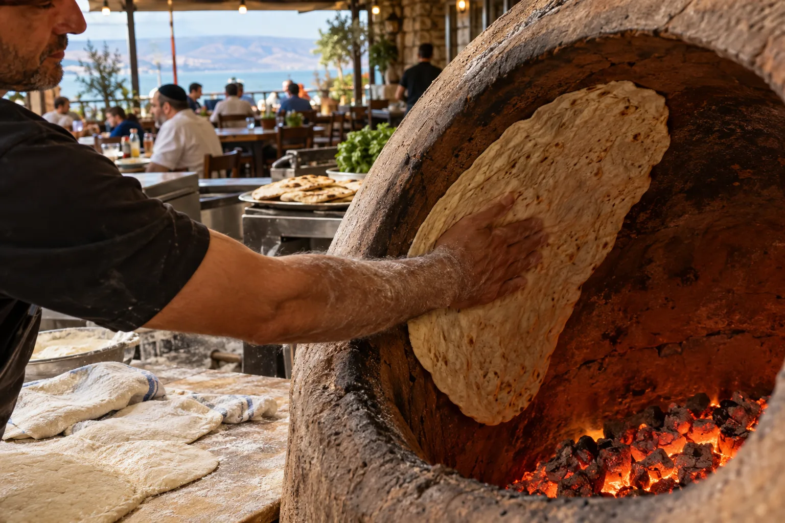 לאפה נאפית על דופן הטאבון